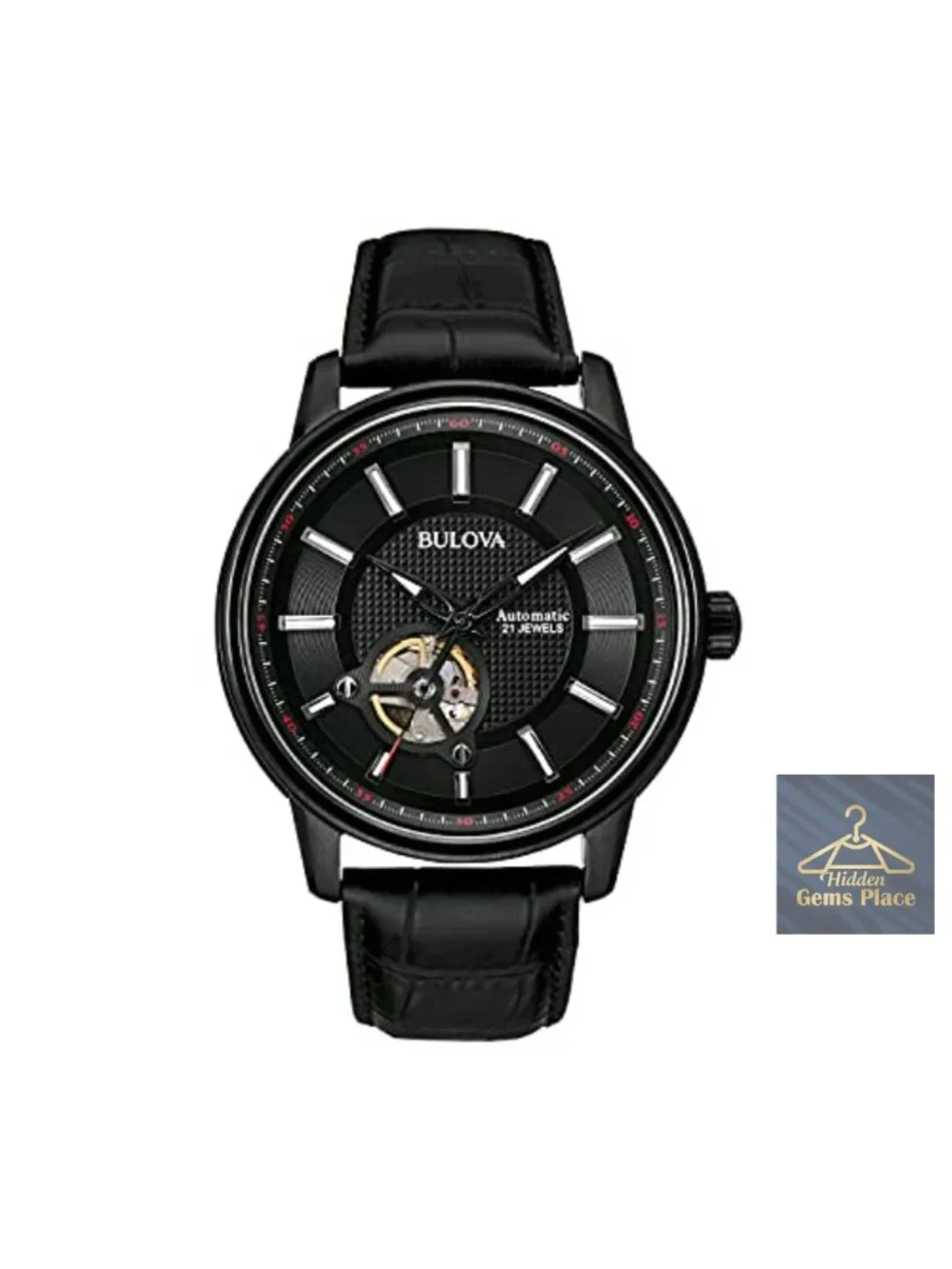 Men's Automatic Watch, Open Aperture Exhibition Case Back, Hack Feature, 21